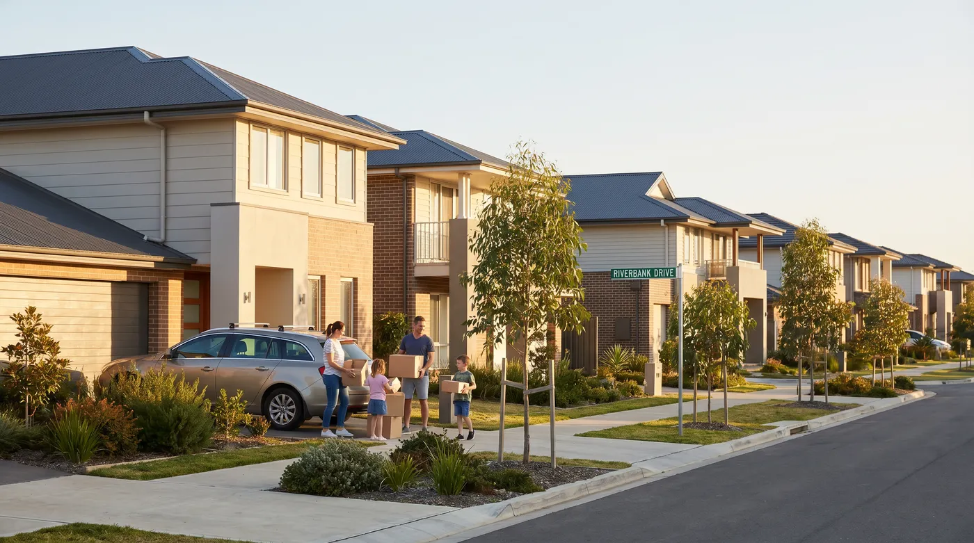 A masterplanned estate street in The Ponds with new two-storey homes